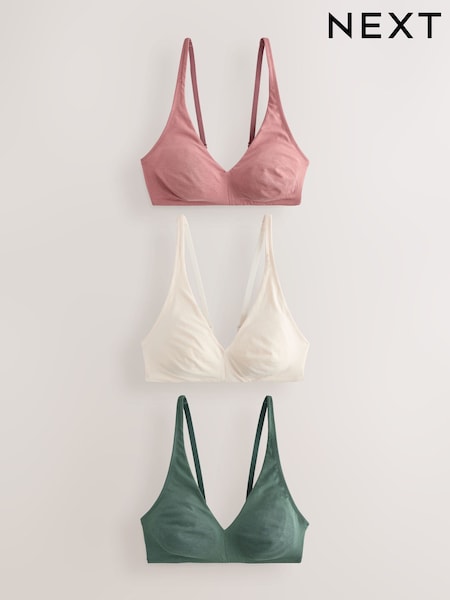 Green/Pink/Cream Non Pad Non Wire Cotton Blend Ultimate Comfort Bras 3 Pack (F82335) | £28