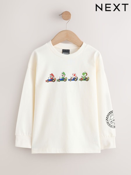 White Mario Kart Gaming Long Sleeve T-Shirt (3-16yrs) (F82415) | £12 - £15