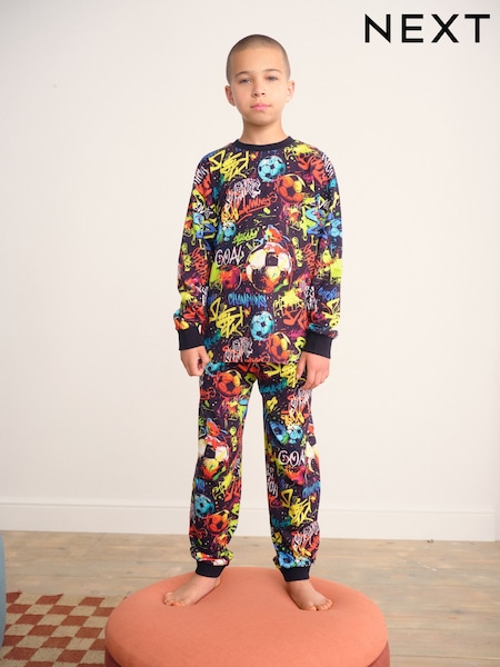 Black Grafiti Single Long Sleeve Leg Pyjamas (3-16yrs) (F82454) | £13 - £18