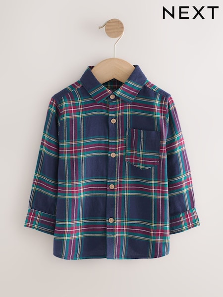 Navy Tartan Check Long Sleeve Christmas Check Shirt (3mths-7yrs) (F82463) | £13 - £15