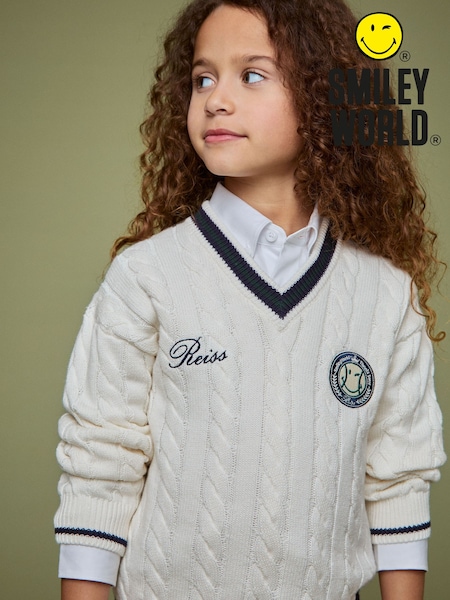 Reiss Off White 9-13 yrs SmileyWorld | Reiss Cable-Knit Jumper Unisex Fit (F82754) | £52