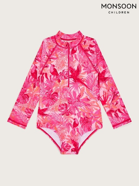 Monsoon Pink Birds Of Paradise UPF50 Long Sleeve Swimsuit (F82907) | £22 - £26