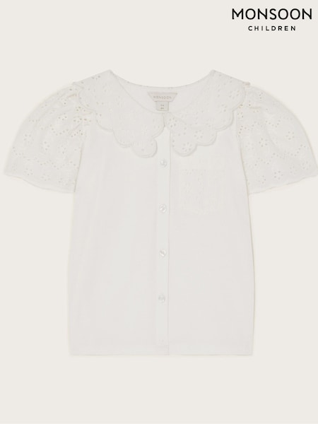 Monsoon White Jersey Broderie Blouse (F82959) | £19 - £23