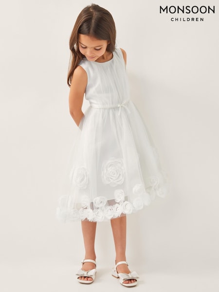 Monsoon Natural Josie 3D Rosette Dress (F82962) | £60 - £70