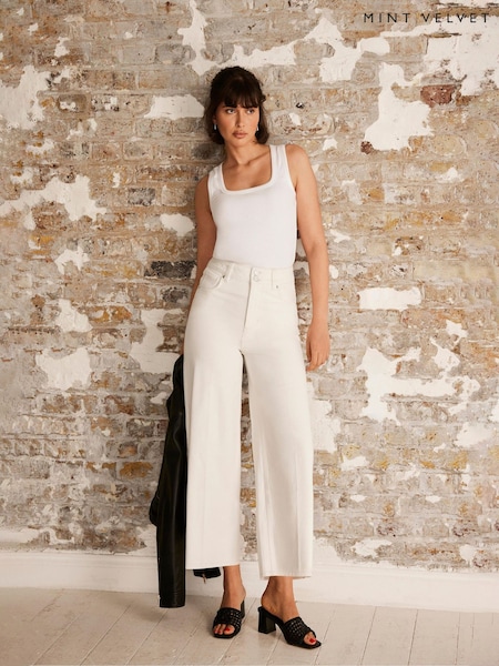 Mint Velvet White Cropped Wide Jeans (F83045) | £99