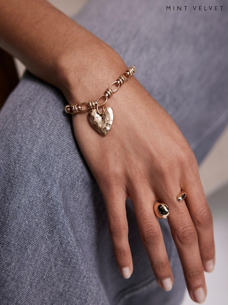 Mint Velvet Gold Tone Heart Charm Bracelet (F83050) | £0