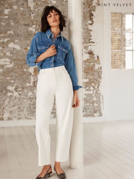 Mint Velvet White Tapered Barrel Jeans (F83052) | £99