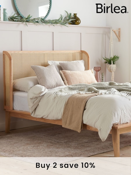 Birlea Oak Astrid Rattan & Wooden Bed (F83084) | £657 - £690