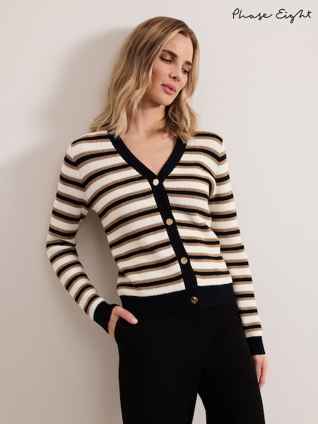 Phase Eight Black Indy Stripe Cardigan (F83125) | £95