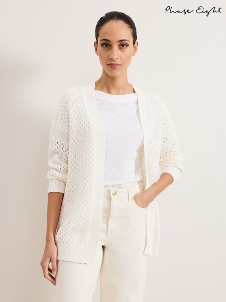 Phase Eight White Antonia Stitch 100% Cotton Cardigan (F83133) | £95