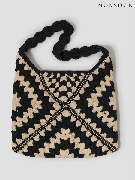 Monsoon Black Mae Crochet Shopper Bag (F83148) | £49