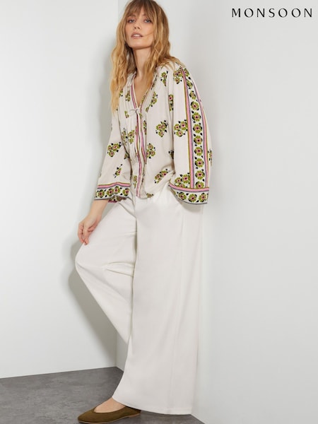 Monsoon Cream Louisa V-Neck Floral Print Blouse (F83156) | £55