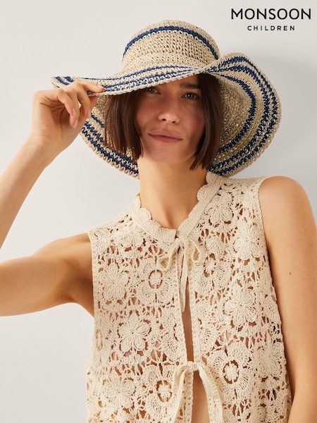 Monsoon Natural Mona Stripe Straw Sun Hat (F83191) | £29