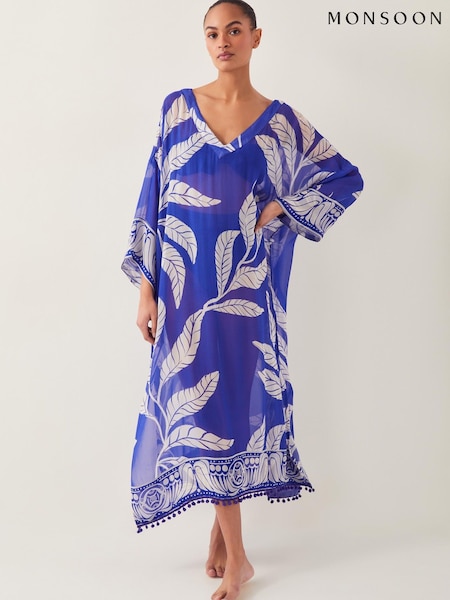 Monsoon Blue Eden Leaf Print Kaftan (F83195) | £59
