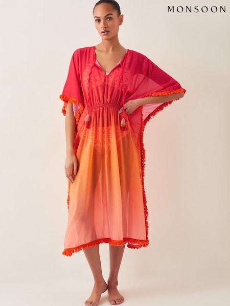 Monsoon Orange Miley Ombré Kaftan Dress (F83201) | £59