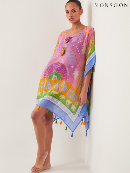Monsoon Pink Monika Floral Print Mini Kaftan (F83213) | £45