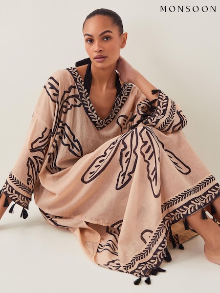 Monsoon White Pam Palm Print Beach Cover-Up Dress (F83242) | £59