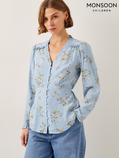Monsoon Blue Sarah Floral Button Blouse (F83261) | £49
