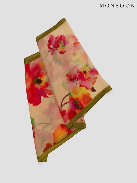 Monsoon Cream Gloria Silk Watercolour Scarf (F83263) | £35