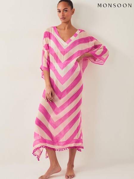 Monsoon Pink Sorcha Chevron Stripe Kaftan Dress (F83264) | £59