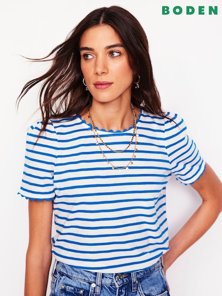 Boden Blue 100% Cotton Ali Ricrac T-Shirt (F83271) | £36