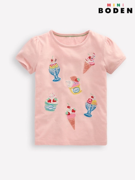 Boden Pink Puff Sleeve Superstitch 100% Cotton Top (F83278) | £19 - £21