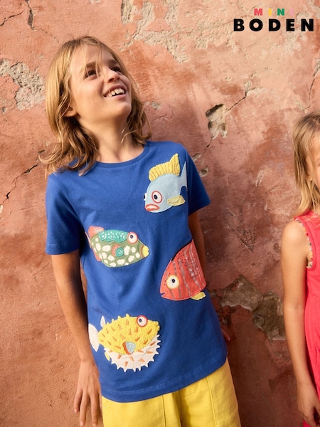 Boden Blue 100% Cotton Appliqué T-Shirt (F83300) | £19 - £21