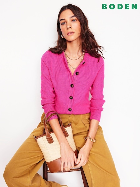 Boden Pink 100% Cotton Callie Crochet Trim Cardigan (F83345) | £80