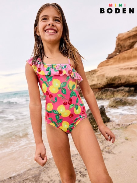 Boden Pink Lemon Lila One Shoulder Swimsuit (F83348) | £27 - £32