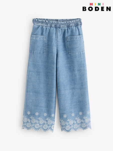 Boden Blue 100% Cotton Broderie Hem Trousers (F83350) | £32 - £37