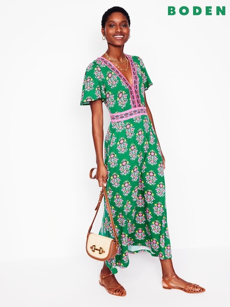 Boden Green Ellie Flutter Maxi Tea Dress (F83361) | £112