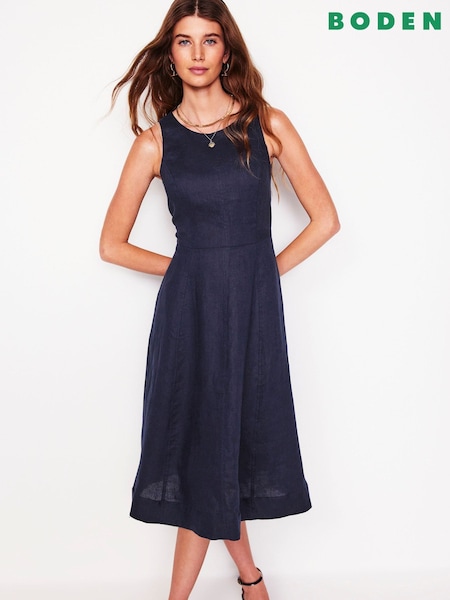 Boden Blue Carla Linen Midi Dress (F83365) | £126