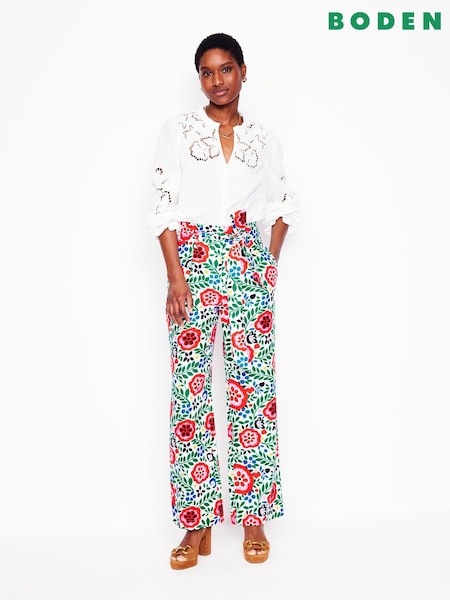 Boden Green Belted 100% Cotton Linen Trousers (F83409) | £130