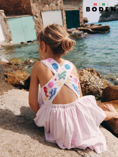 Boden Pink 100% Cotton Harper Cross-Back Dress (F83430) | £39 - £45