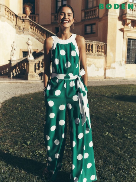 Boden Green Colourblock Halter Jumpsuit (F83468) | £156