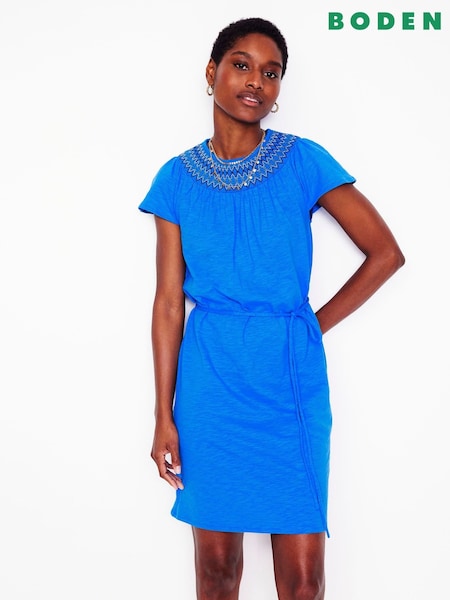 Boden Blue 100% Cotton Nina Smocked T-Shirt Dress (F83469) | £66
