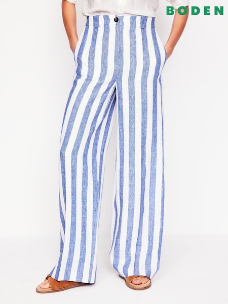 Boden Blue Westbourne Linen 100% Cotton Trousers (F83516) | £120