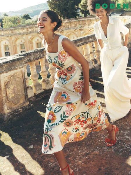 Boden Cream Square Fit & Flare Dress (F83532) | £156