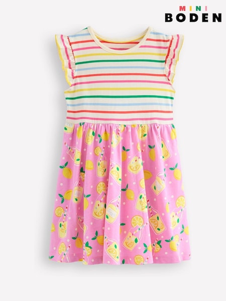 Boden Pink 100% Cotton Posie Frill Sleeve Dress (F83552) | £23 - £27