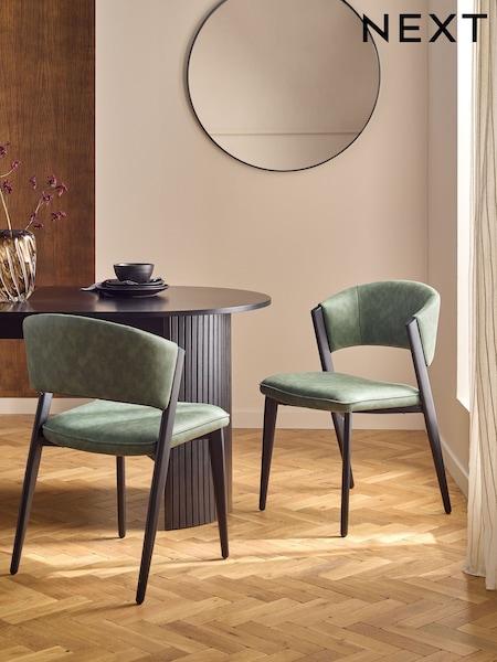 Set of 2 Arona Faux leather Khaki Turner Black Leg Dining Chairs (F83568) | £250