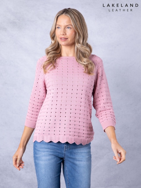 Lakeland Clothing Pink Blossom Pointelle Jumper (F83614) | £40