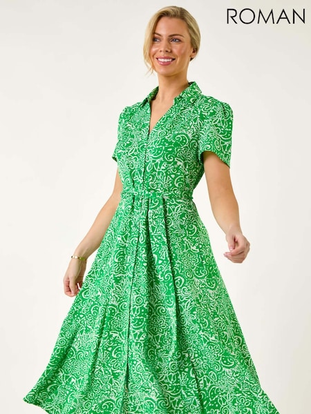 Roman Green Petite Abstract Print Button Shirt Dress (F83639) | £55