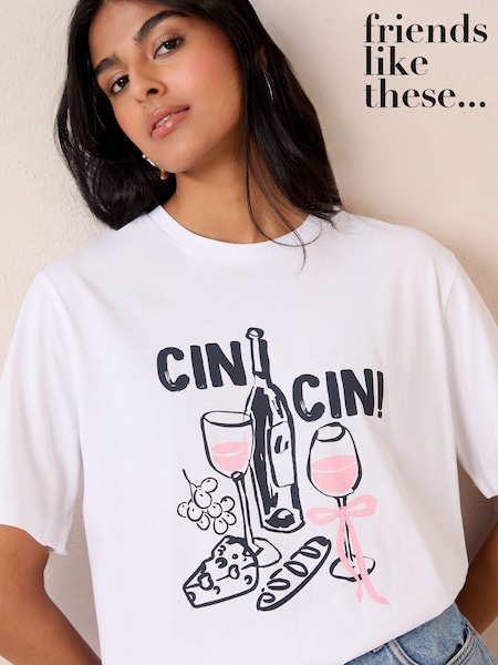 Friends Like These Cream Crew Neck Boxy Graphic Print T-Shirt (F83715) | £0