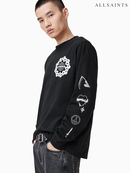 AllSaints Black 100% Organic Cotton Orbital Crew Neck T-Shirt (F83746) | £69