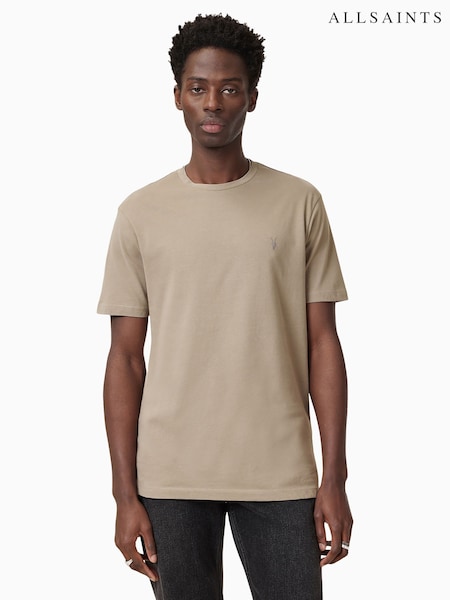 AllSaints Brown 100% Organic Cotton Brace Crew Neck T-Shirt (F83768) | £39