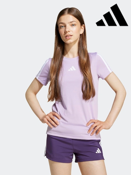 adidas Purple Training Essentials 3-Stripes Kids T-Shirt (F84014) | £13