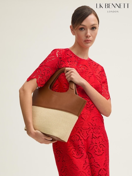 LK Bennett Brown Carly Paper Fabric Blend Crossbody Tote Bag (F84020) | £149
