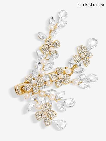 Jon Richard Gold Crystal Spray Floral Pearl Embellished Hair Slide (F84034) | £25
