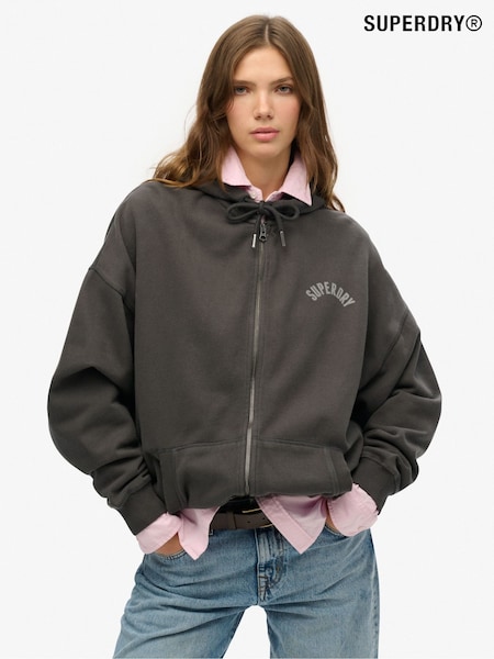 Superdry Grey Oversized Athletic Essentials Zip 100% Cotton Hoodie (F84168) | £55