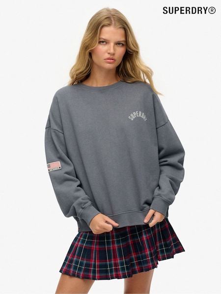 Superdry Grey Athletic Essentials Printed Crew 100% Cotton Sweatshirt (F84175) | £45